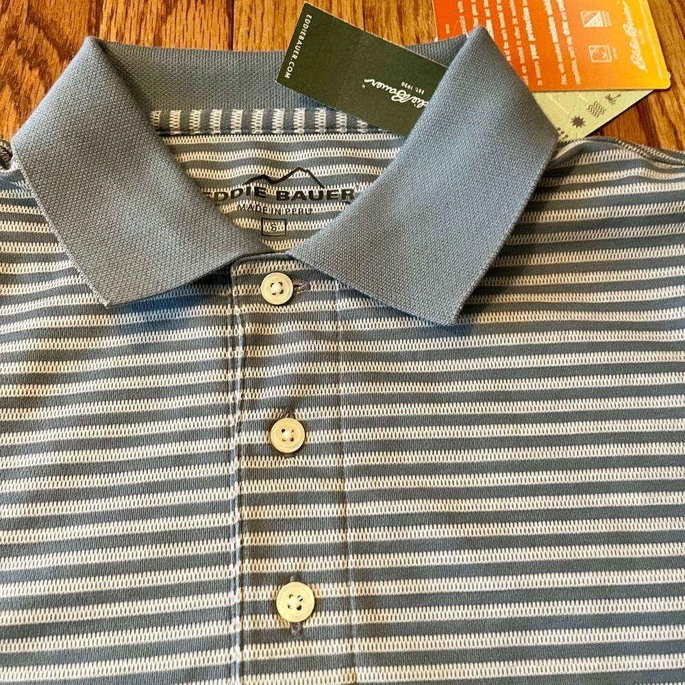 Eddie Bauer NWT Gray Polo Shirt Classic Striped Design - Picture 2 of 9